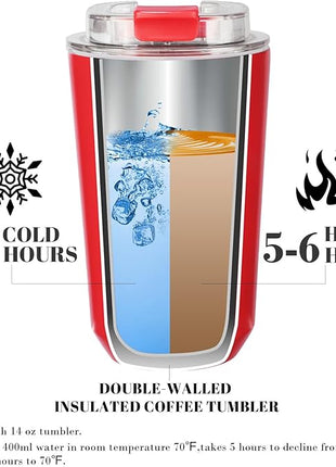 Puraville 2 Pack Insulated Tumblers with Lid, 14 oz Travel Coffee Mug Stainless Steel Vacuum Cup, Leak Proof Double Walled Coffee Tumbler for Iced and Hot Drinks, Klein Blue and Red