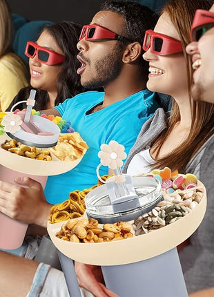 Snack Bowl for Stanley Cup 30 oz with Handle-Perfectly Compatible with Stanley Quencher H2.0 Tumbler 30 oz with Handle, Reusable Silicone Snack Tray, Stanley cup accessories (Cream Snack Bowl)