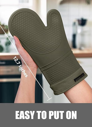 Rorecay 6pcs Oven Mitts and Pot Holders Sets for Kitchen, Extra Long Silicone Oven Gloves Heat Resistant 500 Degrees Non-Slip Potholders Hot Pads for Baking Cooking, Forest Night