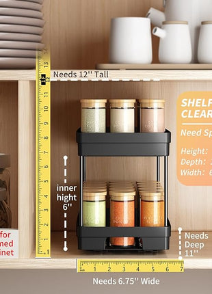 Pull Out Spice Rack Organizer for Cabinet, 2 Pack Widen Slide Out Spice Racks Organizer, Spice Cabinet Organizers, Cabinet Size Need:12'' Highx11'' Deepx6.75'' Wide,Hold 15 Spice Jar Each Tier-2Tier