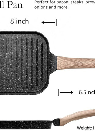 ESLITE LIFE 7 Inch Nonstick Small Grill Pan for Indoor Cooking, Versatile Induction Square Grilling Skillet Steak Pan for Stove Tops, PTFE & PFOA Free, Black