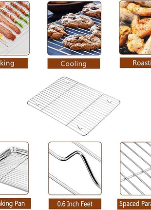 P&P CHEF 14" Roaster Roasting Pan with Baking Rack and V-shaped Rack, Stainless Steel Rectangular Lasagna Pan with Handles for Turkey Chicken, Healthy & Dishwasher Safe, 3 Pieces, Silver