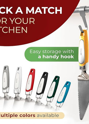 Orblue Pie Server, Essential Kitchen Tool, Serrated on Both Sides, Great for Right or Left Handed Chef, Stainless Steel Flatware, Cake Cutter, Orange