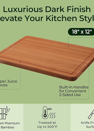 Extra Large Bamboo Cutting Board for Kitchen - 18 Inch Wood XL Cutting Boards with Juice Groove and Handles, Wooden Chopping Board for Meat, Cheese, Fruit & Vegetables (Pre Oiled, Brown)