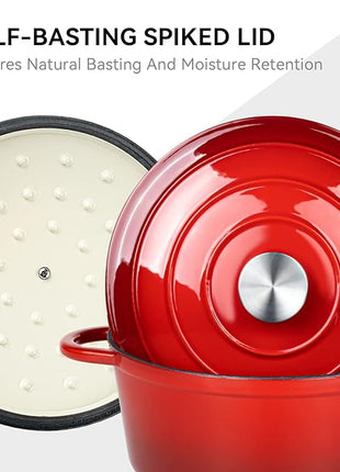 Miereirl 4.5 Quart Enameled Dutch Oven Pot with Lid, Cast Iron Dutch Oven with Dual Handles for Bread Baking, Cooking, Non-stick Enamel Coated Cookware (Red)