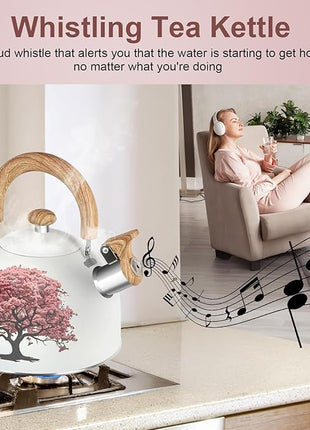 ARC Stainless Steel 2-Quart Whistling Milk White Tea Kettle with Magic Color Changing Design, Stovetop Teapot With Folding Cup & Trivet Mat