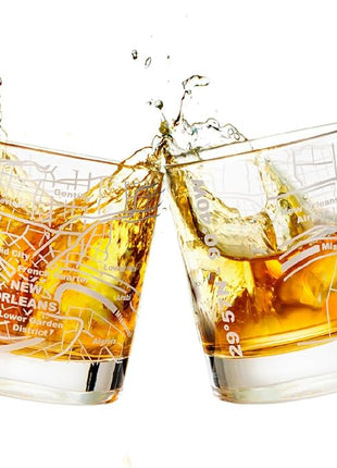 Greenline Goods Whiskey Glasses - 10 Oz Tumbler Gift Set for New Orleans lovers, Etched with New Orleans Map Old Fashioned Rocks Glass - Set of 2