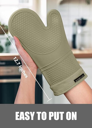 Rorecay 6pcs Oven Mitts and Pot Holders Sets Heat Resistant 500 Degrees, Extra Long Silicone Oven Gloves Non-Slip Potholders Hot Pads for Kitchen Baking Cooking, Quilted Liner, Martini Olive