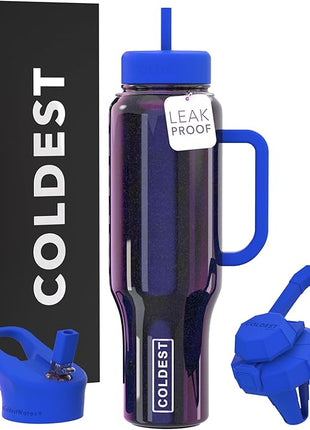 Coldest Tumbler with Handle and Straw, 100% Leak Proof Insulated Tumbler with Lid and Straw (3 Lids), Stainless Steel Tumblers for Women & Men, Cup Holder Friendly, 46 oz (Enchanted Blue)