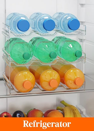 Lifewit Stackable Water Bottle Organizer for Cabinet, Water Bottle Holder, Kitchen Pantry Organization and Storage, Plastic Fridge Wine Racks, Tumbler Travel Mug Cup Holder, 3Pack, Hold 9 Bottles