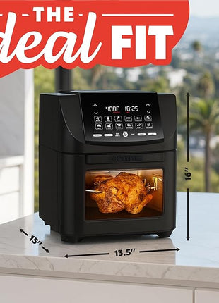Gourmia Air Fryer - 14 Qt All-in-One Oven with Rotisserie, Digital Display with 12 Presets, Roast, Bake, Broil, Dehydrate, Dishwasher Safe Accessories, Black