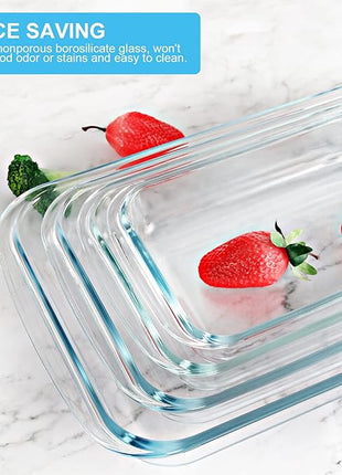 KOMUEE 8 Pieces Glass Baking Dish with Lids Rectangular Glass Baking Pan Bakeware Set with BPA Free Lids, Baking Pans for Lasagna, Leftovers, Cooking, Kitchen, Fridge-to-Oven,Blue