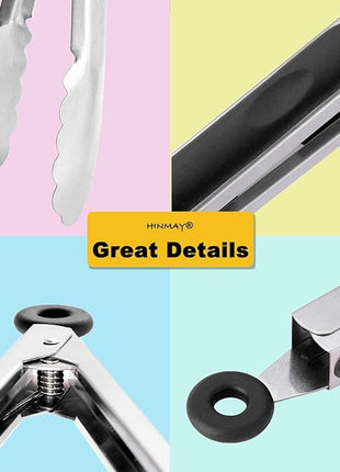 Stainless Steel Kitchen Tongs 9-Inch Cooking Tongs, Set of 3