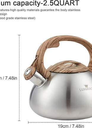 s-p Stovetop Tea Kettle- Whistling Teapot Stainless Steel Tea kettle for Stove Top Loud Whistle Tea Pot With Wood Pattern Handle Tea kettles Water Kettle(Silver Body and Black Handle