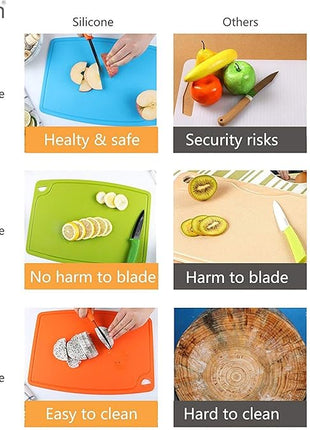 Liflicon Silicone Thick Cutting Boards Mats Set of 3pcs Foldable & Flexible Design Juice Grooves Easy Grip Handle Dishwasher Safe for Kitchen,BPA free Silicone Cutting Boards/Mats-Red