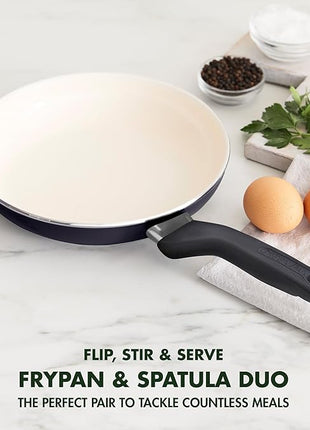 GreenPan Rio Healthy Ceramic Nonstick 8" Frying Pan Skillet and Silicone Spatula Set, Soft Grip Handle, Breaktfast Meal Set, PFAS-Free, Dishwasher Safe, Oven Safe, Black