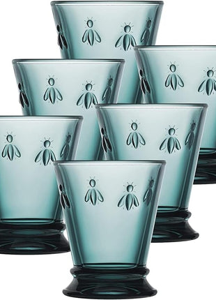 La Rochere Napoleon Bee Blue Tumbler Set of 6 – La Rochere Bee Glassware Sets – Fancy Glassware Drinking Glasses (9 oz)