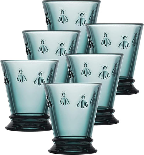 La Rochere Napoleon Bee Blue Tumbler Set of 6 – La Rochere Bee Glassware Sets – Fancy Glassware Drinking Glasses (9 oz)