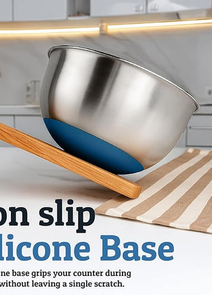 Priority Chef Stainless Steel Mixing Bowls with Lids Set, Metal Nesting Bowls with Airtight Lids, Graters, Non-Slip Base & Measurement Marks, Includes Utensil Set for Prep, Baking & Storage, Blue