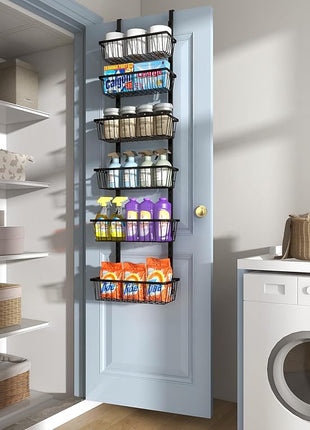 12 Inch Wide Narrow Over The Door Pantry Organizer, Pantry Organization and Storage, Black Metal Hanging Deep Basket Wall Spice Rack Seasoning Shelves, Home & Kitchen Essentials, Apartment