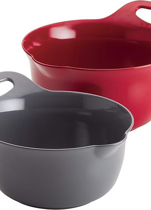 Rachael Ray Tools and Gadgets Nesting / Stackable Mixing Bowl Set with Pour Spouts and Handle - 2 and 3 Quarts, Red and Gray