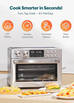 28QT Air Fryer Toaster Oven Combo, Large 12-in-1 Convection Countertop Oven with 3-Layer Cooking, Rotisserie for Chicken, 6 Heating Tubes, Fast Preheat, Fit 11" Pizza, All Accessories, Stainless Steel