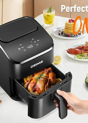 DEIME Air Fryer 3 Qt, Small Airfryer Digital Space Saving Compact, Bake, Reheat, Roasts for Quick Easy Meals, Mini Compact & Quiet, Nonstick & Dishwasher Safe Basket (Black)