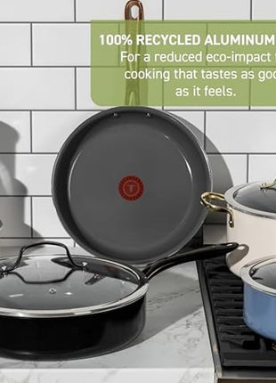 T-Fal Preserve Ceramic Nonstick Frying Pan Skillet 12-inch, Oven Broiler Safe up to 350°F Cookware, InoCeram Glide Technology, Frying Pan, Skillet Pots & Pans, Blue