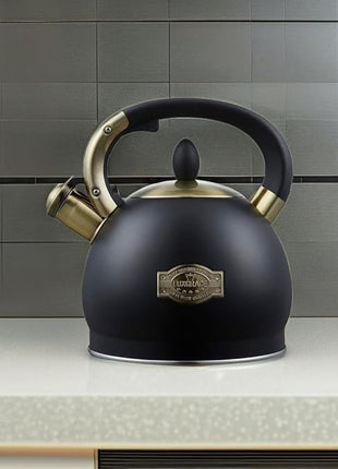 Stove Top Whistling Tea Kettle- Stainless Steel Teakettle Teapot with Ergonomic Handle 2.6 Quart(Black)