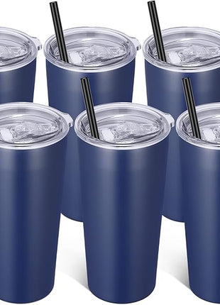 VEGOND 20oz Tumbler Bulk with Lid and Straw 6 Pack, Stainless Steel Vacuum Insulated Tumbler, Double Wall Coffee Cup Travel Mug, Navy Blue