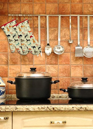 Oven Mitts Cotton Fashion Cute Dog Design 1pair Heat Resistant Oven Gloves Safe Cooking Baking Grilling Barbecue Machine Washable Pot Holders (Oven Mitts Dog Flower)