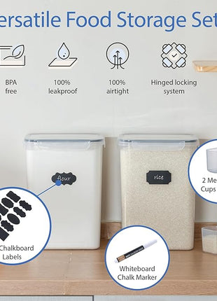 Chef's Path Airtight Food Storage Containers with Measuring Cups, Set of 2, 9.5L, 320Oz, Spacious, Leakproof Design Pantry Canisters for Flour, Sugar, and Bulk Food Storage - Transparent