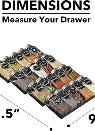 SpaceAid Spice Drawer Organizer with 20 Spice Jars, 386 Spice Labels, 4 Tier Seasoning Rack Tray Insert for Kitchen Drawers, 9-1/2" Wide x 17-1/2" Deep