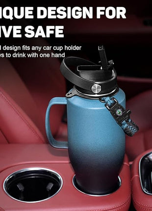 Water Bottle 40oz, Insulated Tumblers with Handle & Straw Lid, Insulated Water Bottle Fits in Cup Holder, Double Wall BPA-Free, Stainless Steel Travel Cup Leak-proof to Keep Cold 24H&Hot12H