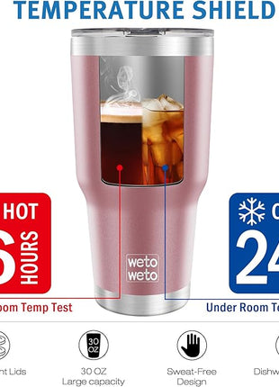 WETOWETO 30 oz Tumbler Stainless Steel Vacuum Insulated Coffee Cup with Handle, Double Wall Vacuum Coffee Cup Thermal Cups for Hot and Cold drinks, Suitable for Travel(Rose Gold, 1 Pack)