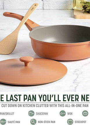 Goodful All-in-One Pan, Multilayer Nonstick, High-Performance Cast Construction, Multipurpose Design Replaces Multiple Pots and Pans, Dishwasher Safe Cookware, 11-Inch, 4.4-Quart Capacity, Terracotta