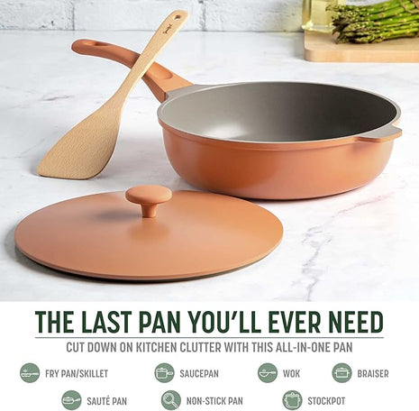 Goodful All-in-One Pan, Multilayer Nonstick, High-Performance Cast Construction, Multipurpose Design Replaces Multiple Pots and Pans, Dishwasher Safe Cookware, 11-Inch, 4.4-Quart Capacity, Terracotta