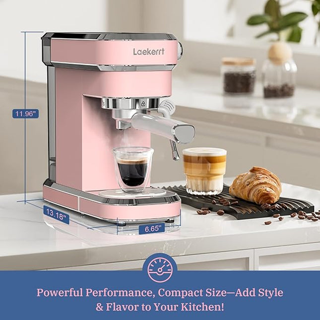 Laekerrt Professional Espresso Machine 20 Bar, Espresso Maker with Milk Frother Steam Wand, Stainless Steel Home Coffee Machines for Cappuccino and Latte, Gift for Women Wife Daughter or Mom, Pink