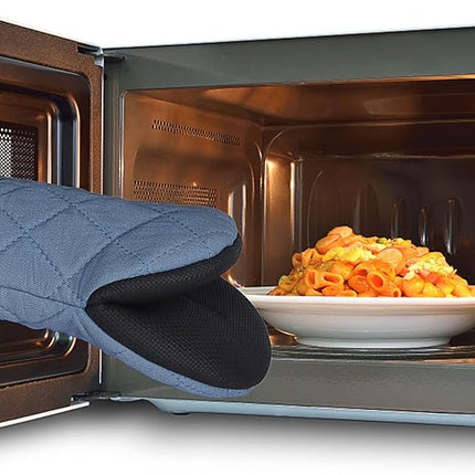 1 Pair Short Oven Mitts, Heat Resistant Silicone Kitchen Mini Oven Mitts for 500 Degrees, Non-Slip Grip Surfaces and Hanging Loop Gloves, Baking Grilling Barbecue Microwave Machine Washable (Sky Blue)