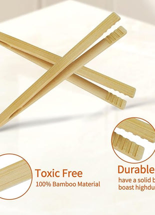 2 Pieces Natural Bamboo Toast Tongs, bamboo tongs,10.2 Inches Long Tongs with Anti-slip Design,for Toaster,Fruits, Bread & Pickles, Kitchen Utensil, Salad, Pasta, Grilling, BBQ