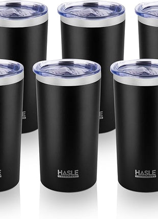 HASLE OUTFITTERS 12 oz Skinny Tumbler, Stainless Steel Insulated Slim Tumbler set bulk with Lid, Reusable Double Wall Travel Coffee Mug, Durable Powder Coated Travel Water Cup(Black,6)