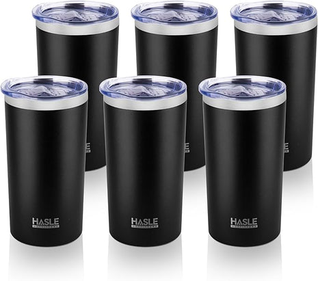 HASLE OUTFITTERS 12 oz Skinny Tumbler, Stainless Steel Insulated Slim Tumbler set bulk with Lid, Reusable Double Wall Travel Coffee Mug, Durable Powder Coated Travel Water Cup(Black,6)