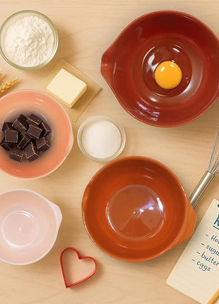 Glad Mixing Bowls with Pour Spout, Set of 4 - Nesting Plastic Bowls (1.2qt, 1.9qt, 2.8qt, and 3qt with Handle) - Non Slip Base, Dishwasher Safe Kitchen Cooking and Baking Supplies, Rust