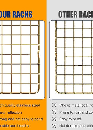 2PCS Cooling Racks for Cooking and Baking - 10" x 16"Heavy Duty Stainless Steel Wire Rack for Baking, Grilling, Roasting - Oven & Dishwasher Safe - Fits Half Sheet Pan（Gold）