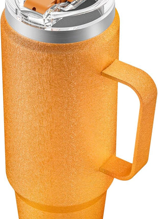 Meoky 40oz Tumbler with Handle, Stainless Steel Travel Mug with 2-in-1 Straw and Sip Lid, Vacuum Insulated Coffee Mug, 100% Leak Proof, Keeps Cold for 34 Hours or Hot for 10 Hours (Maple)