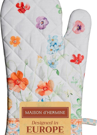 Maison d' Hermine Oven Gloves 100% Cotton Oven Mitt 7" x 13" with Loop Heat Resistant, BBQ, Cooking Gloves, Baking, Grilling, Kitchen, Handling Hot Pans Spring/Summer (Pack of 1, Summer Whisper)