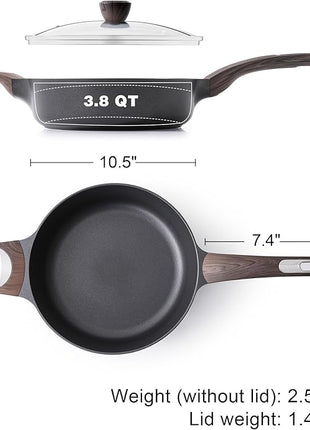 SENSARTE Nonstick Frying Pan Skillet with Lid, 10.5 Inch Deep Frying Pan, 3.8 Qt Non Stick Saute Pan with Cover, Induction Pan, Healthy Non Toxic Cooking Pan with Helper Handle, PFOA PFOS Free