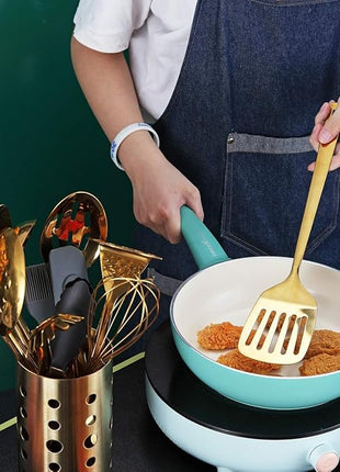 Gold Spatulas, Berglander Slotted Turner Titanium Gold Plating, Metal Turner For Cooking, Kitchen Barbecue Spatulas, Dishwasher Safe, Easy to Clean