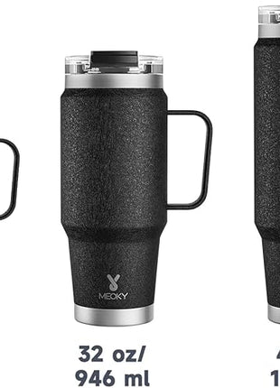 Meoky 32oz Tumbler with Handle, Stainless Steel Travel Mug with 2-in-1 Straw and Sip Lid, Vacuum Insulated Coffee Mug, 100% Leak Proof, Keeps Cold for 24 Hours or Hot for 8 Hours (Night)