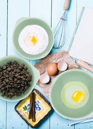 GLAD Mixing Bowls with Pour Spout, Set of 3 | Nesting Design Saves Space | Non-Slip, BPA Free, Dishwasher Safe Plastic | Kitchen Cooking and Baking Supplies, Sage Green